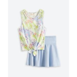 Sunset West Joslyn Tie Front Sleeveless Top + Knit Skirt Set Floral Size M 7-8